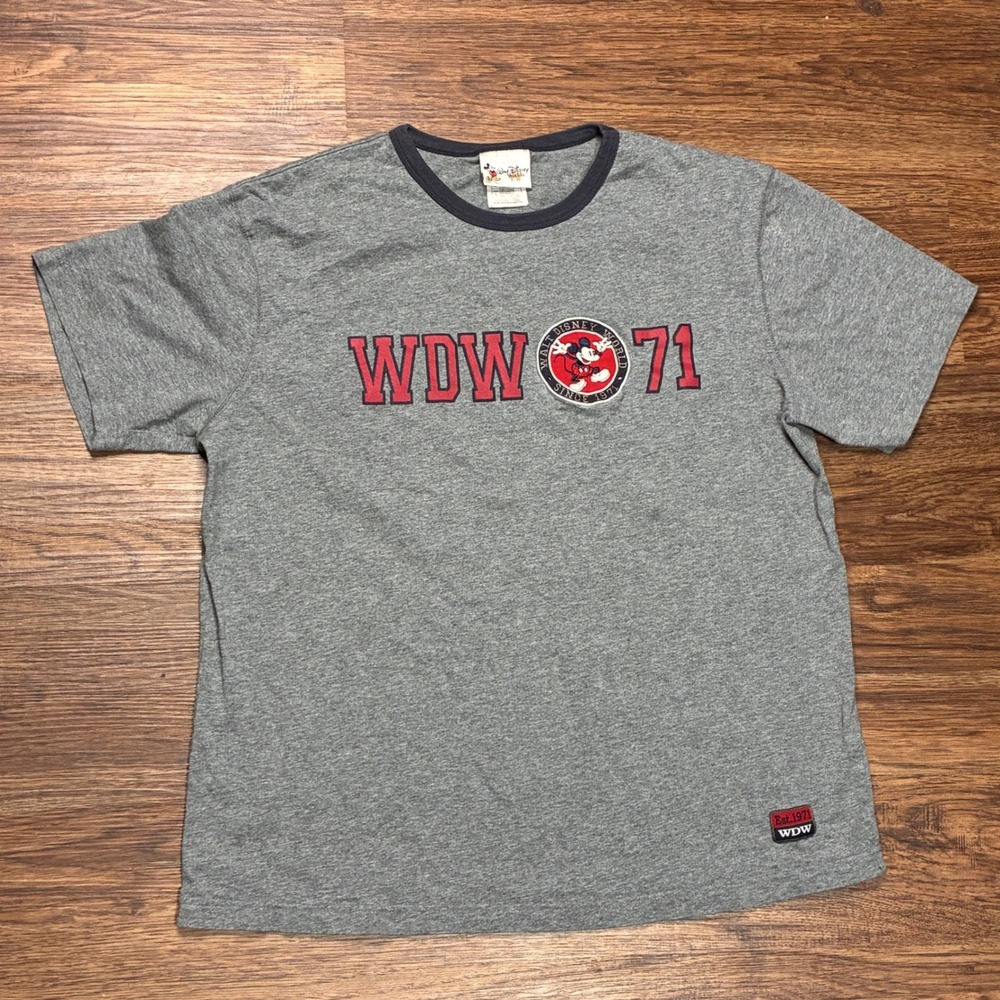 Vintage Disney World Mickey Mouse WDW 71 Ringer T Shirt Gray Mens L